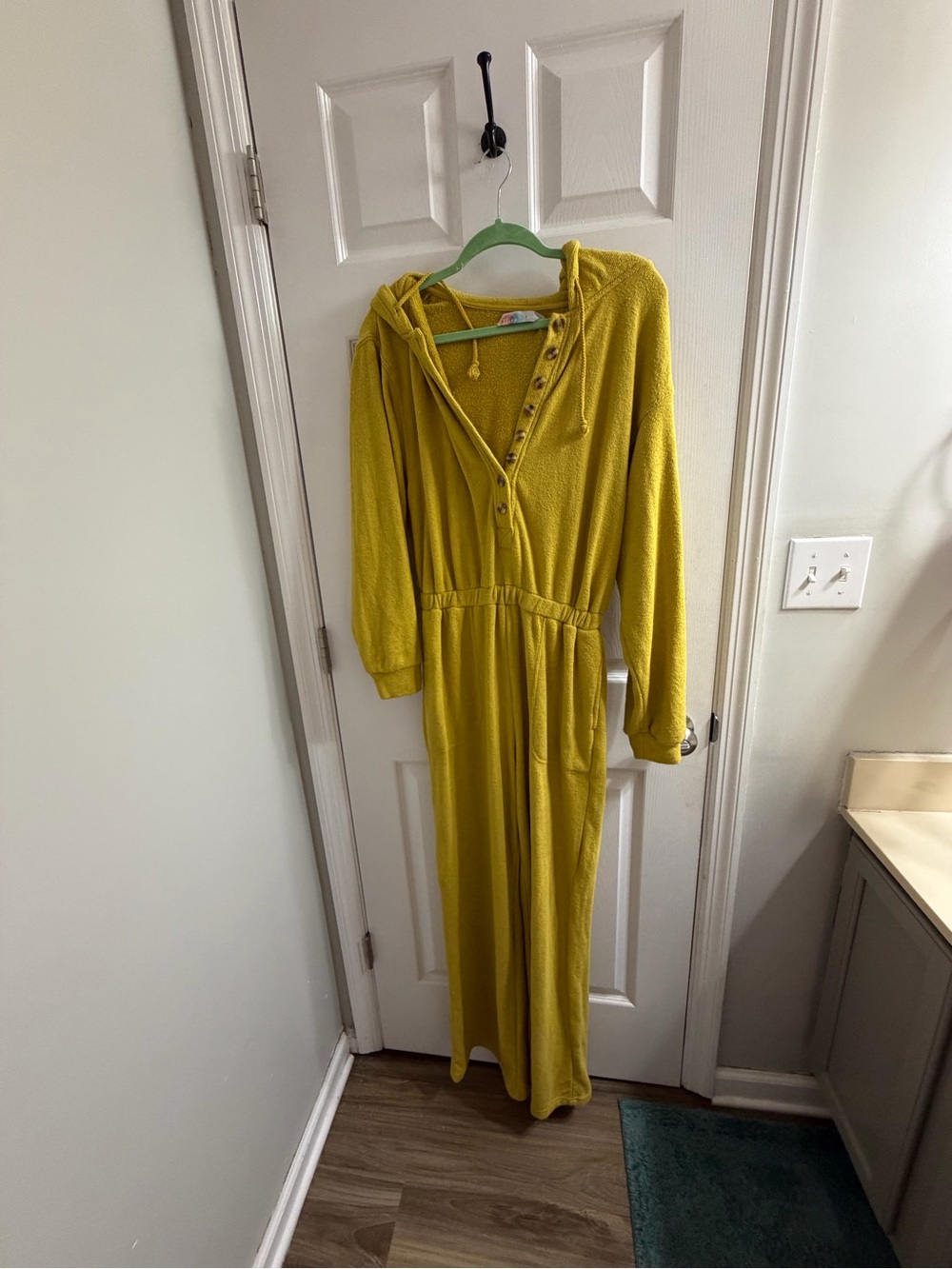 Free People Beach Yellow Hooded Button Front Jumpsuit Size S/